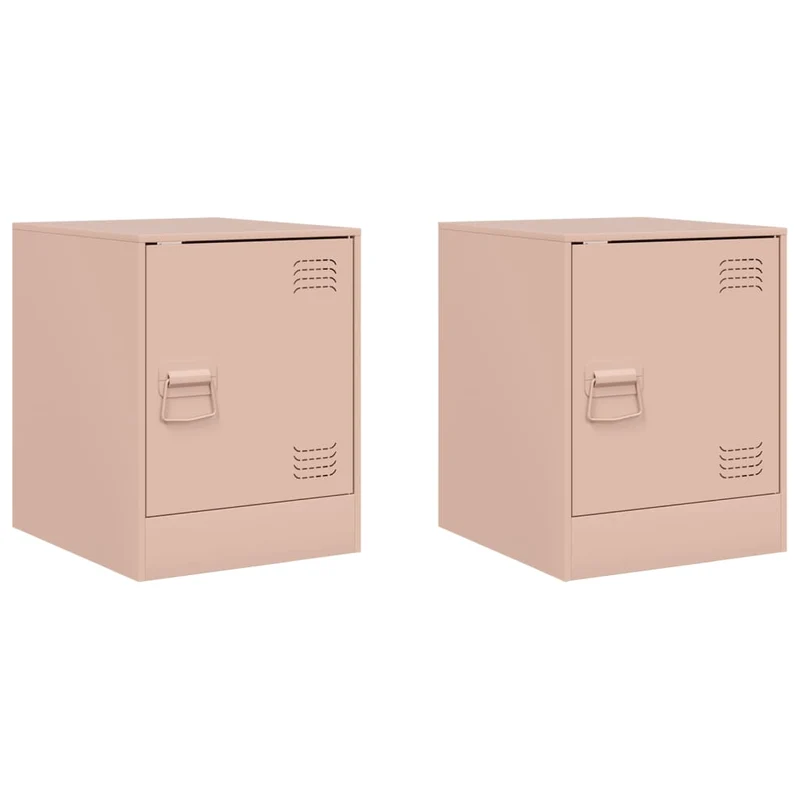 Lot de 2 tables de chevet compartiment avec porte 34,5 x 39 x 44 cm acier rose DEC035621