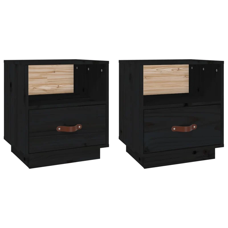 Lot de 2 tables de chevet avec tiroir et compartiment ouvert 40 x 34 x 45 cm bois de pin noir DEC035525