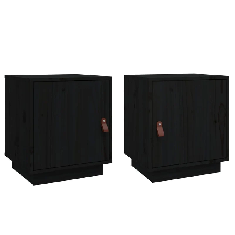 Lot de 2 tables de chevet avec compartiment avec porte 40 x 34 x 45 cm bois de pin noir DEC035524