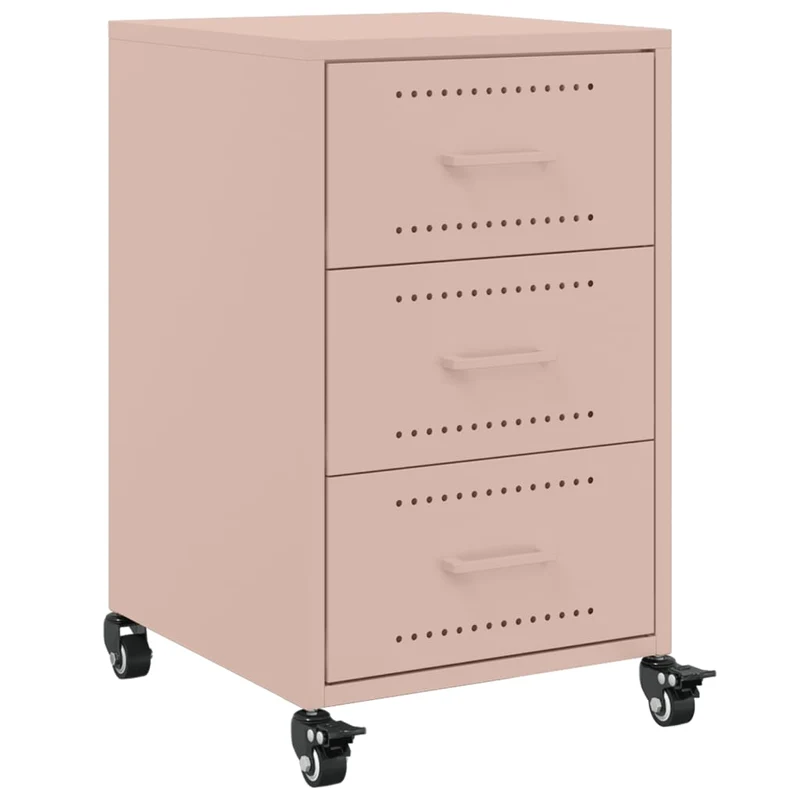 Table de chevet sur roulettes avec 3 tiroirs 36 x 39 x 59 cm acier rose DEC034562