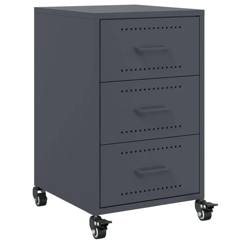 Table de chevet sur roulettes avec 3 tiroirs 36 x 39 x 59 cm acier anthracite DEC033099