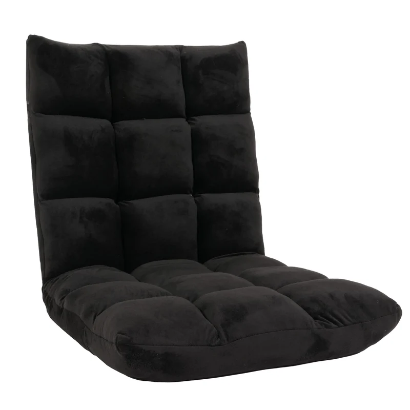 Chaise de sol coussin de sol dossier réglable sur 6 positions de relaxation cadre stable velours noir 04_0006365