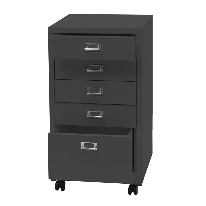 Caisson à tiroirs meuble de bureau 75 x 40 x 41 cm 5 tiroirs en métal gris foncé 04_0008270