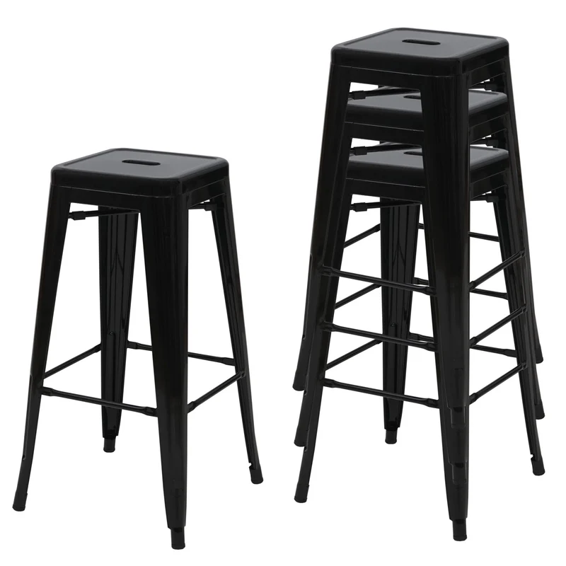 4x tabourets de bar design industriel en métal empilable noir 04_0005227