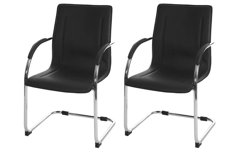 Lot de 2 chaises bureau visiteur en synthétique noir avec accoudoir BUR04067
