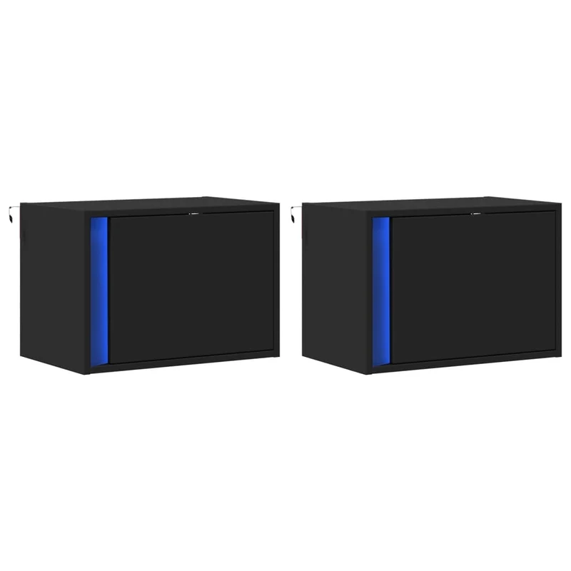 Lot de 2 tables de chevet murales 50 x 31 x 35 cm avec lumières LED en bois d'ingénierie noir DEC036165