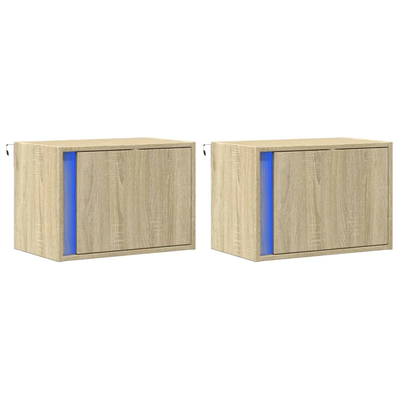 Lot de 2 tables de chevet murales avec lumières LED en bois d'ingénierie couleur chêne DEC036150
