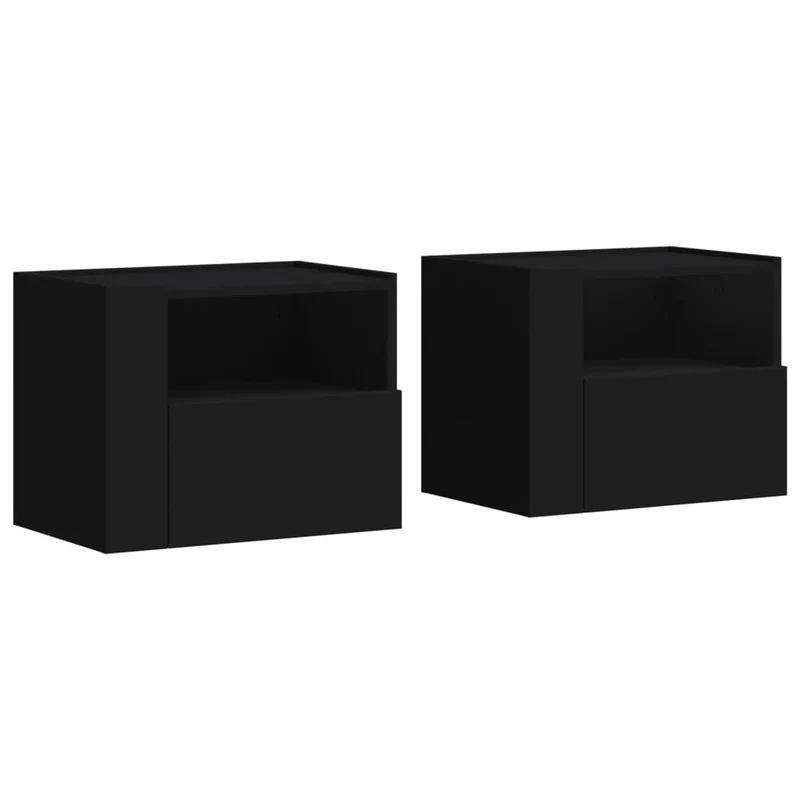 Lot de 2 tables de chevet murales avec tiroir et compartiment ouvert 45 x 30 x 35 cm bois d'ingénierie noir DEC036100