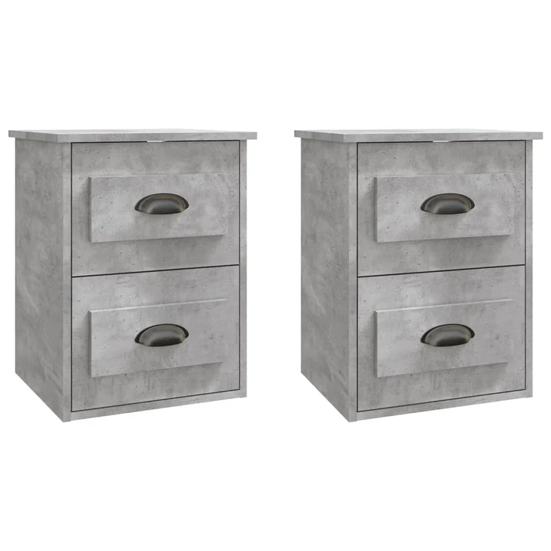 Lot de 2 tables de chevet murales avec deux tiroirs 41,5 x 36 x 53 cm bois d'ingénierie gris DEC036084