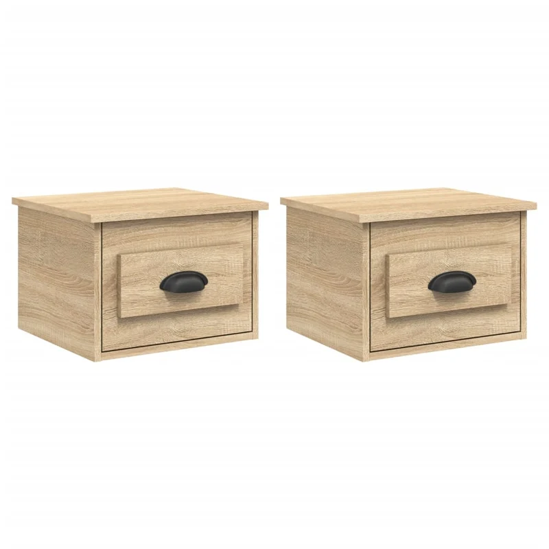 Lot de 2 tables de chevet murales avec tiroir 41,5 x 36 x 28 cm bois d'ingénierie couleur chêne DEC036070