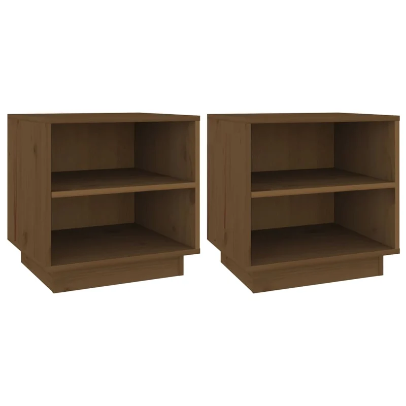 Lot de 2 tables de chevet avec étagères 40 x 34 x 40cm bois de pin couleur marron miel DEC035919