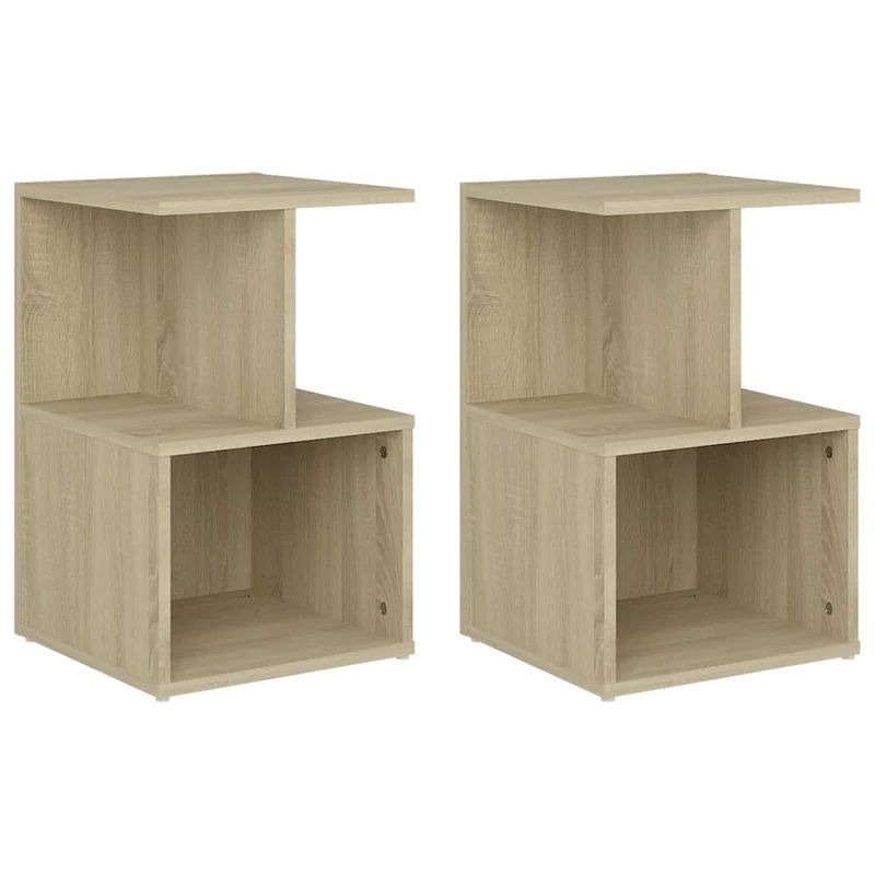 Lot de 2 tables de chevet avec étagères 35 x 35 x 55cm bois d'ingénierie couleur chêne DEC035872