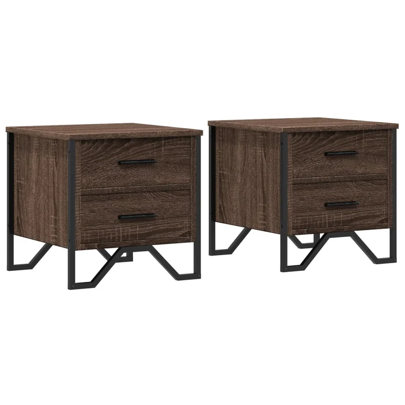 Lot de 2 tables de chevet avec tiroirs 40 x 41 x 40cm bois d'ingénierie marron et métal DEC035856