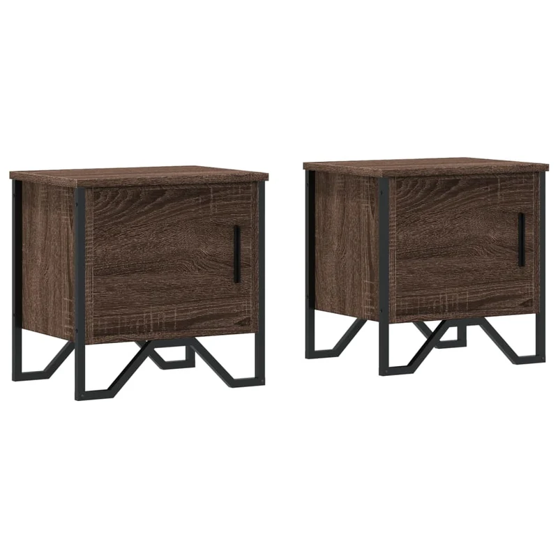 Lot de 2 tables de chevet avec compartiment avec porte 40 x 30 x 40cm bois d'ingénierie marron et métal DEC035835
