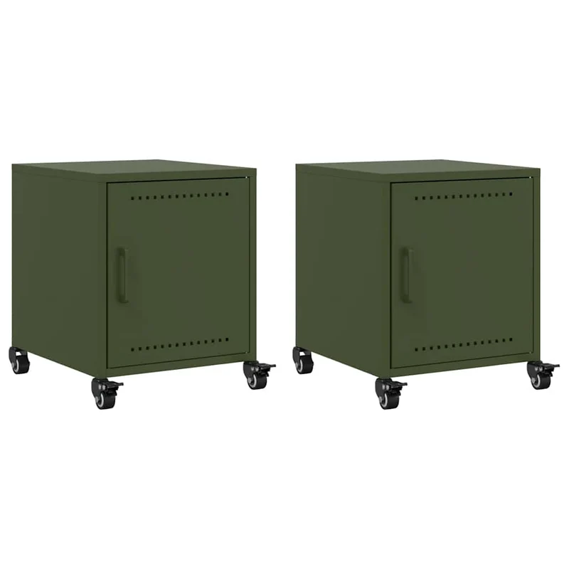 Lot de 2 tables de chevet sur roulettes avec compartiment avec porte 36 x 39 x 43,5 cm acier vert DEC035763