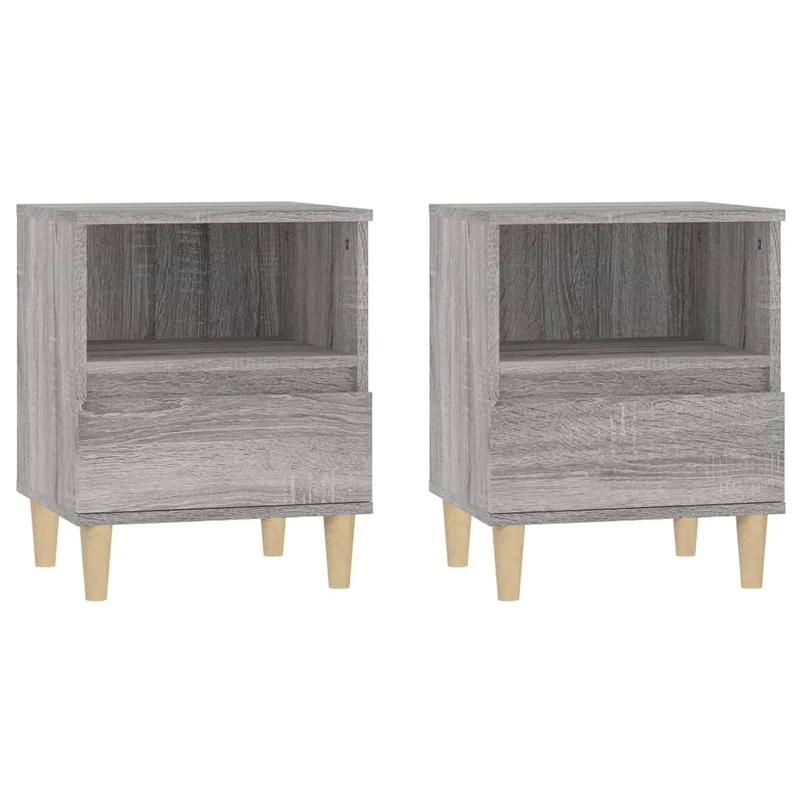 Lot de 2 tables de chevet avec tiroir et compartiment ouvert 40 x 35 x 50 cm bois d'ingénierie gris DEC035691