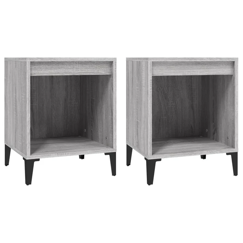 Lot de 2 tables de chevet avec compartiment ouvert 40 x 35 x 50 cm bois d'ingénierie gris et métal DEC035690