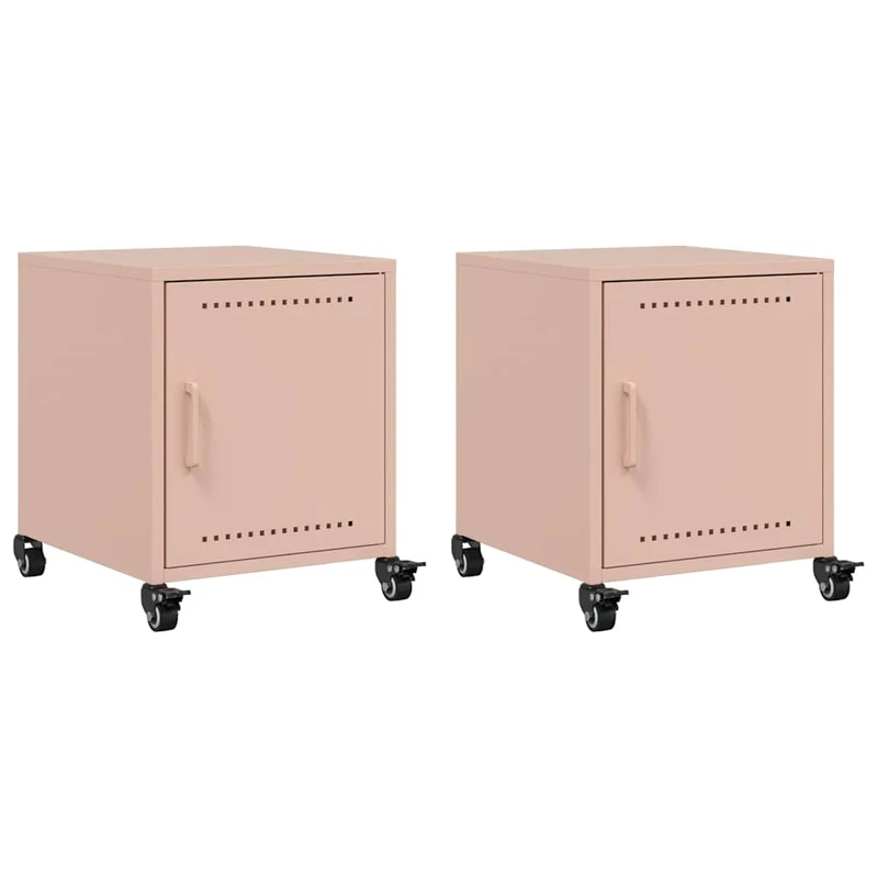 Lot de 2 tables de chevet sur roulettes compartiment avec porte 36 x 39 x 43,5 cm acier rose DEC035629