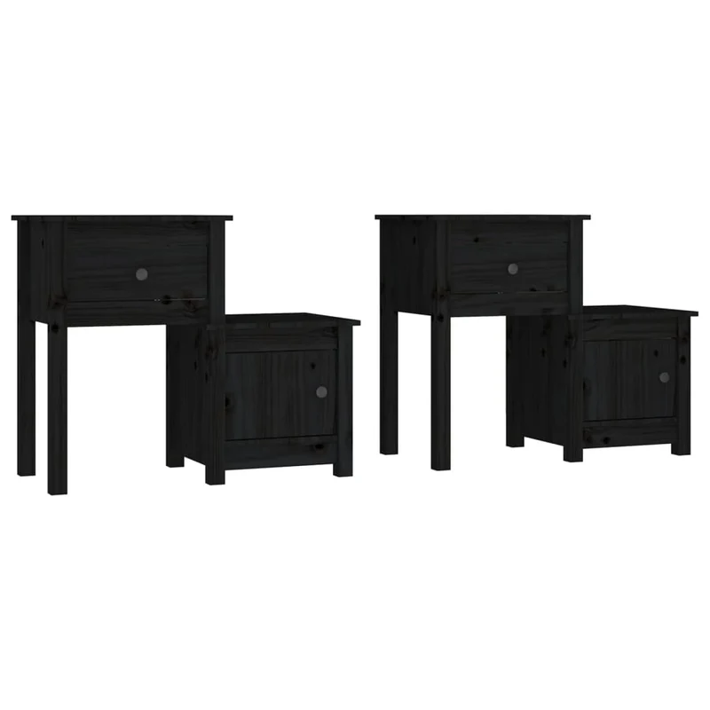 Lot de 2 tables de chevet avec tiroir et compartiment avec porte 79,5 x 38 x 65,5 cm bois de pin massif noir DEC035610