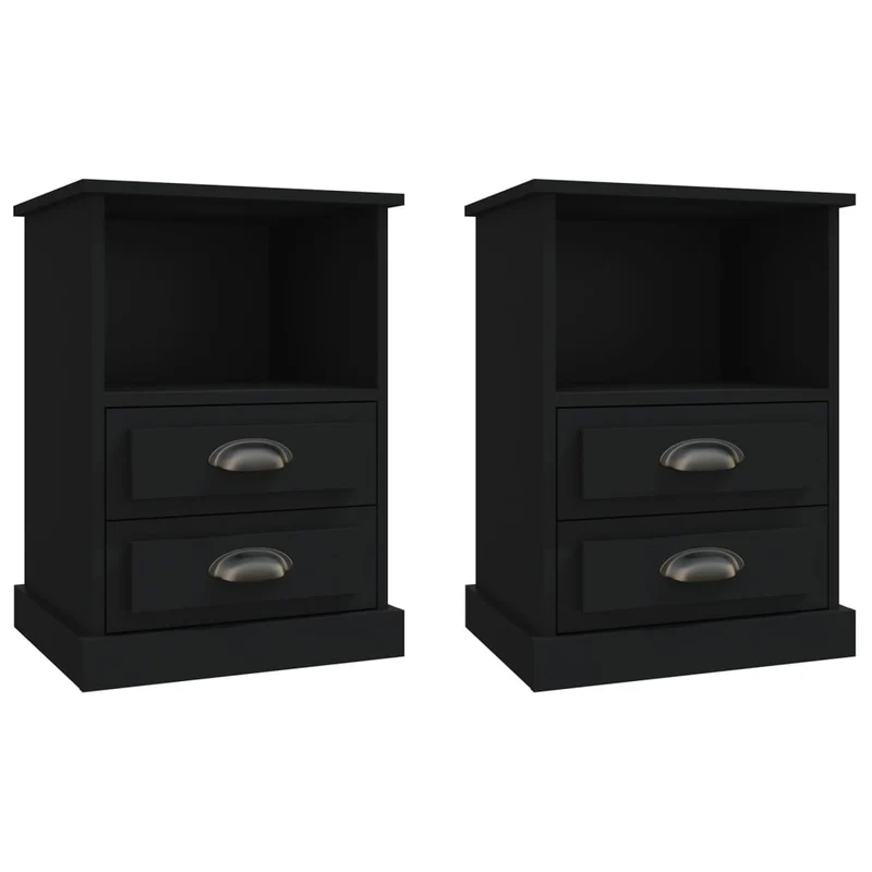 Lot de 2 tables de chevet avec tiroirs et compartiment ouvert 43 x 36 x 60 cm bois d'ingénierie noir DEC035597