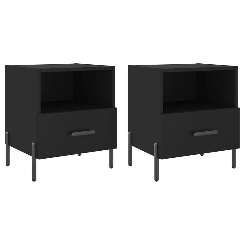 Lot de 2 tables de chevet avec tiroir et compartiment ouvert 40 x 35 x 47,5 cm bois d’ingénierie noir et fer DEC035537