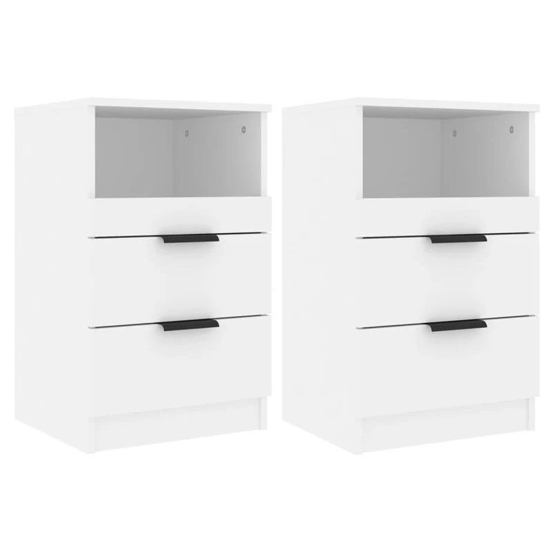 Lot de 2 tables de chevet avec tiroirs et compartiment ouvert 40 x 36 x 65 cm bois d'ingénierie blanc DEC034979