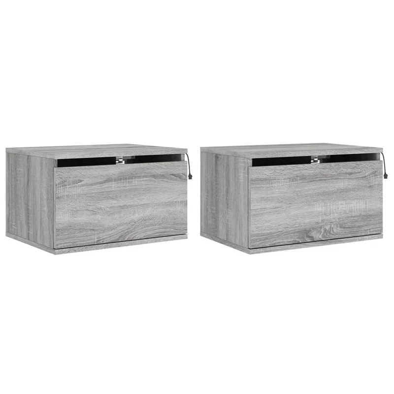Lot de 2 tables de chevet murales 50 x 36 x 30 cm avec lumières LED et tiroir en bois d'ingénierie gris DEC036170