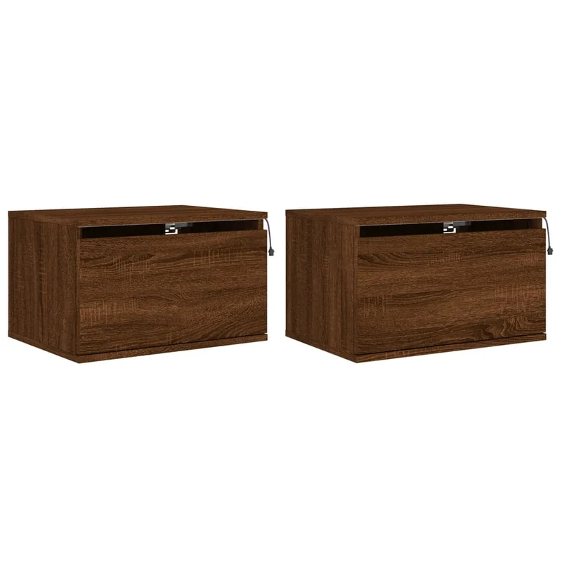Lot de 2 tables de chevet murales avec lumières LED et tiroir en bois d'ingénierie marron DEC036137