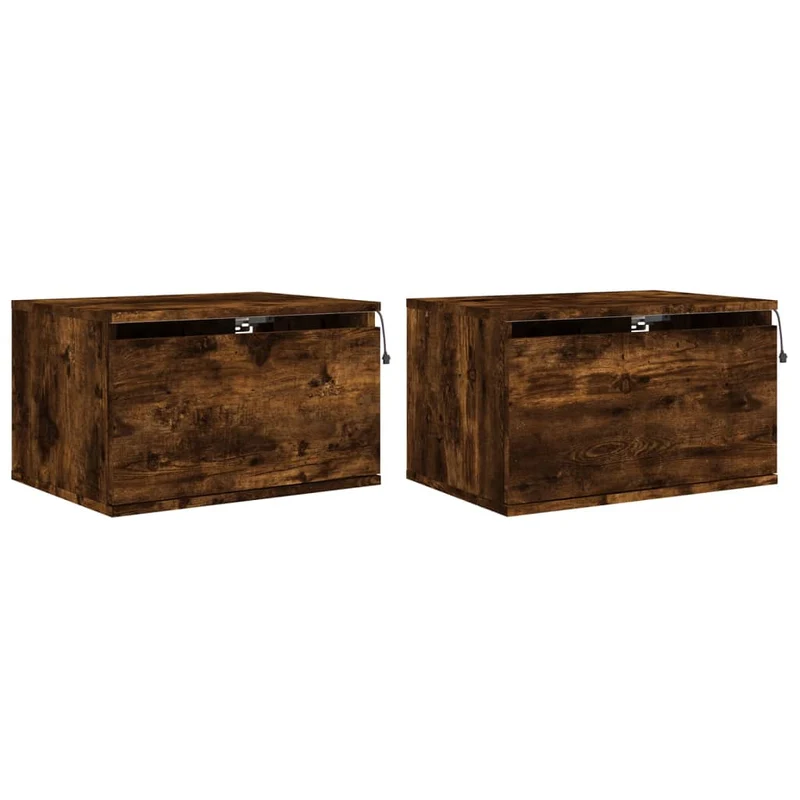 Lot de 2 tables de chevet murales avec lumières LED 50 x 36 x 30 cm en bois d'ingénierie marron DEC036131