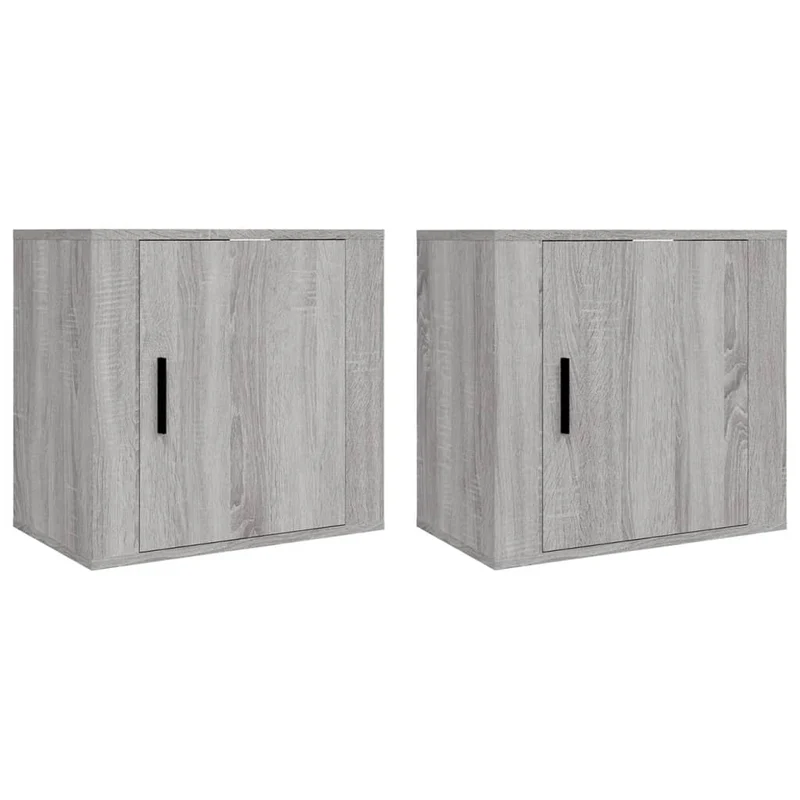 Lot de 2 tables de chevet murales avec compartiment avec porte 50 x 30 x 47 cm bois d'ingénierie gris DEC036115