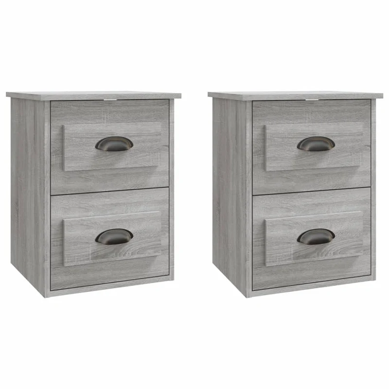 Lot de 2 tables de chevet murales avec tiroirs 41,5 x 36 x 53 cm bois d'ingénierie gris DEC036112
