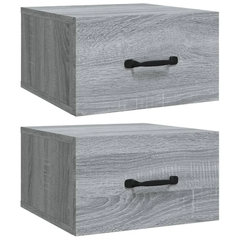 Lot de 2 tables de chevet murales avec tiroir 35 x 35 x 20 cm bois d'ingénierie gris DEC036110
