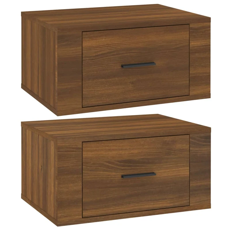 Lot de 2 tables de chevet murales avec tiroir 50 x 36 x 25 cm bois d'ingénierie marron DEC036063