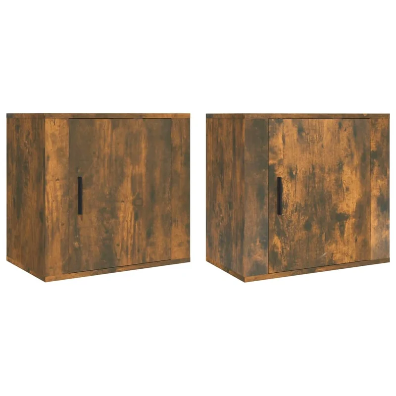 Lot de 2 tables de chevet murales avec compartiment avec porte 50 x 30 x 47 cm bois d'ingénierie marron DEC036051