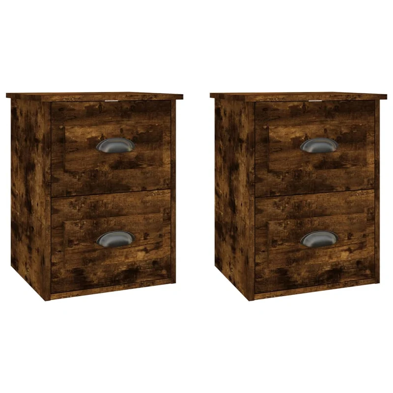 Lot de 2 tables de chevet murales avec tiroirs 41,5 x 36 x 53 cm bois d'ingénierie marron DEC036048