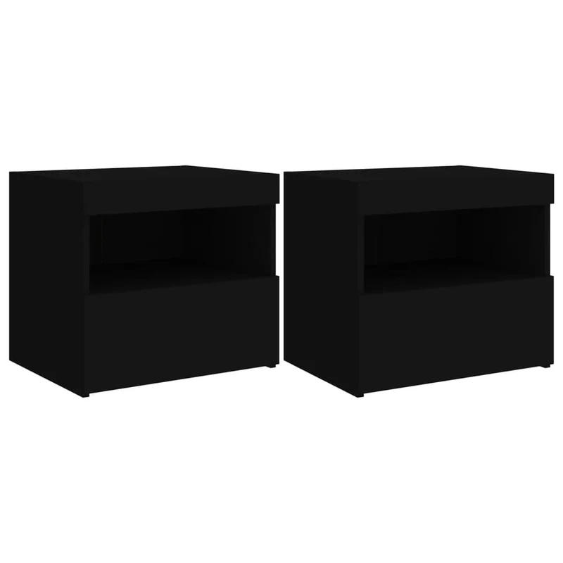 Lot de 2 tables de chevet avec lumières LED tiroir et compartiment 50 x 40 x 45 cm bois d'ingénierie noir DEC035940