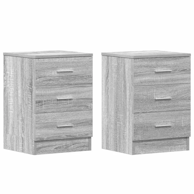 Lot de 2 tables de chevet avec 3 tiroirs 38 x 35 x 56cm bois d'ingénierie gris DEC035655
