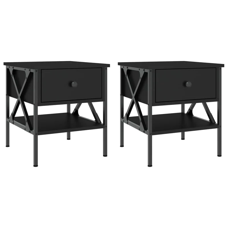 Lot de 2 tables de chevet avec tiroir et étagère 40 x 42 x 45 cm bois d’ingénierie noir DEC035584
