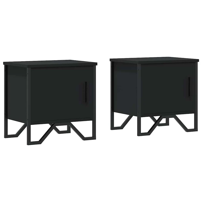 Lot de 2 tables de chevet avec compartiment avec porte 40x30x40 cm aggloméré et métal noir DEC035495