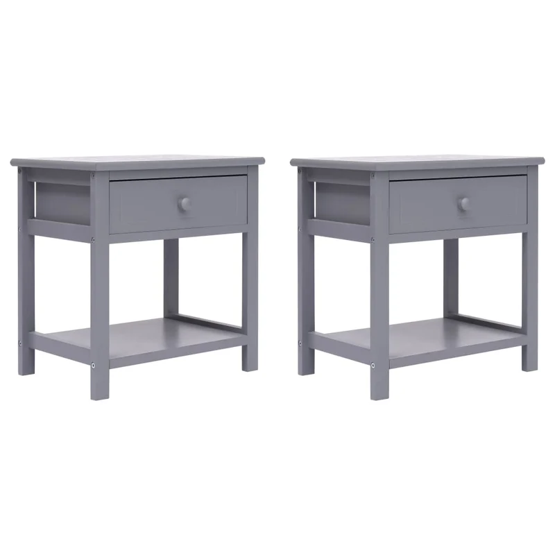 Lot de 2 tables de chevet avec tiroir et étagère 40 x 29 x 42 cm bois de paulownia gris DEC035314