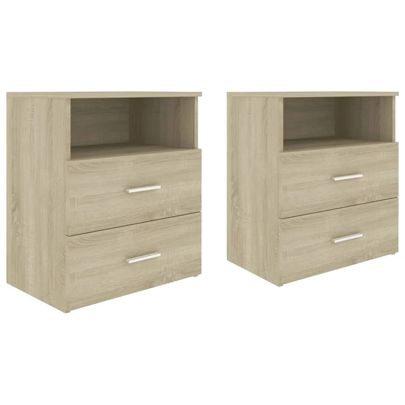 Lot de 2 tables de chevet avec tiroirs et compartiment ouvert 50 x 32 x 60 cm bois d'ingénierie couleur chêne DEC035292