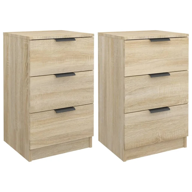 Lot de 2 tables de chevet avec 3 tiroirs 40 x 36 x 65 cm bois d'ingénierie couleur chêne DEC035266