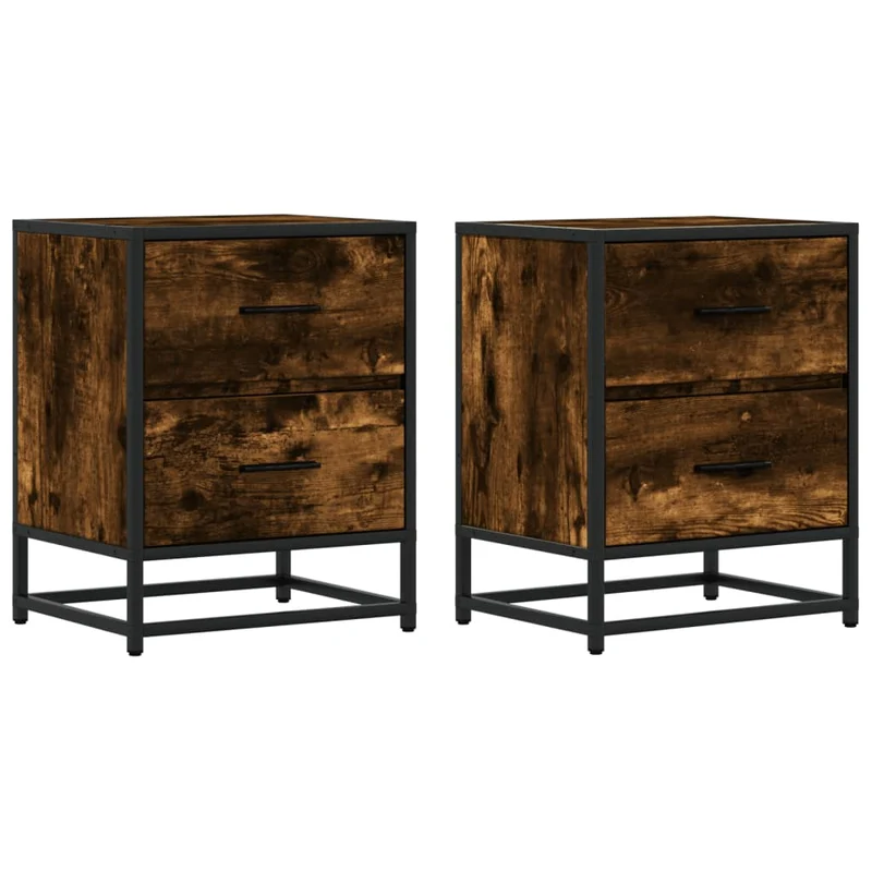 Lot de 2 tables de chevet avec deux tiroirs 40 x 31 x 50 cm bois ingénierie marron et acier DEC035084