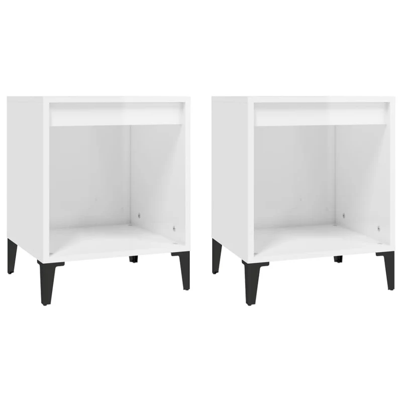 Lot de 2 tables de chevet avec compartiment ouvert 40 x 35 x 50 cm bois d'ingénierie blanc et métal DEC035005