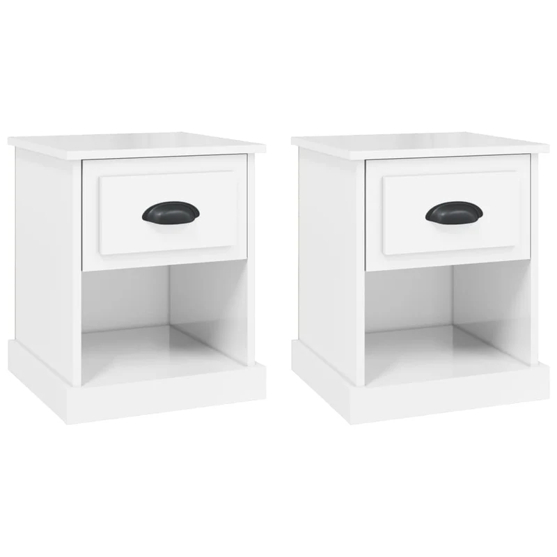 Lot de 2 tables de chevet avec tiroir et compartiment ouvert 39 x 39 x 47,5 cm bois d'ingénierie blanc brilliant DEC034985