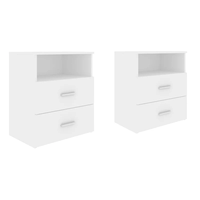 Lot de 2 tables de chevet avec deux tiroirs et compartiment ouvert 50 x 32 x 60 cm bois d'ingénierie blanc DEC034972