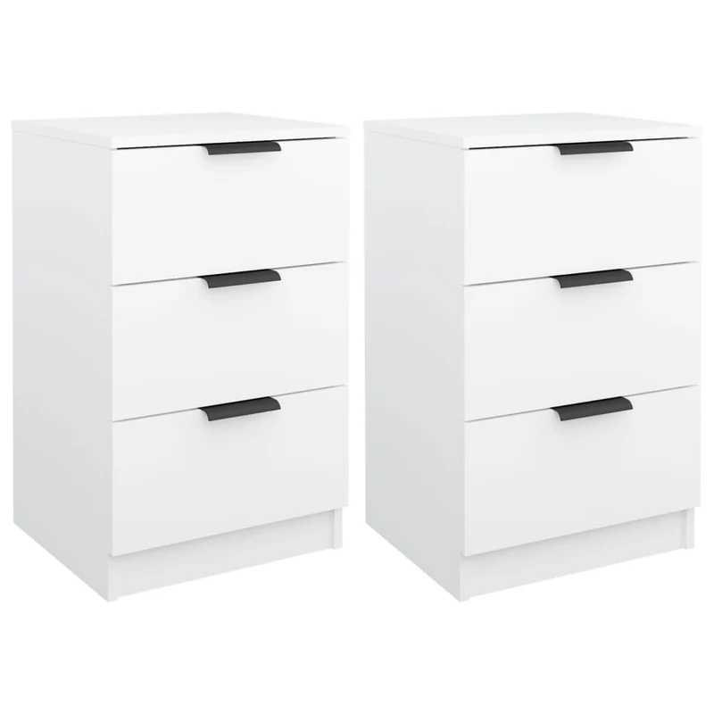 Lot de 2 tables de chevet avec 3 tiroirs 40 x 36 x 65 cm bois d'ingénierie blanc DEC034953
