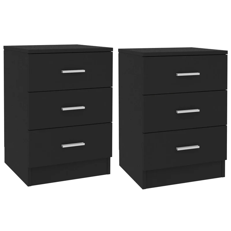 Lot de 2 tables de chevet avec 3 tiroirs 38 x 35 x 56 cm bois d'ingénierie noir DEC035492