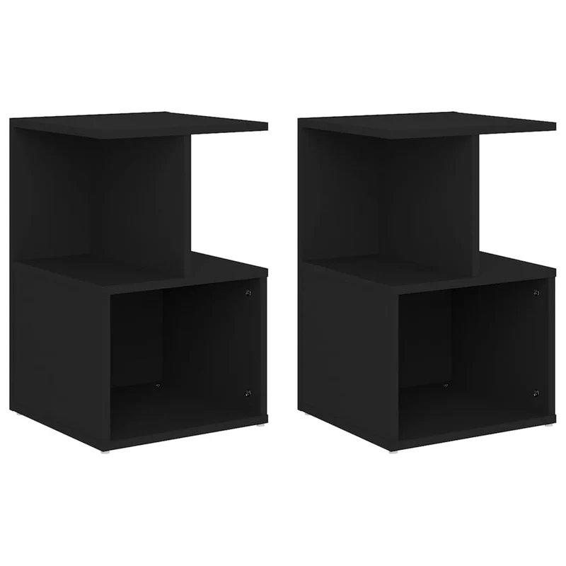Lot de 2 tables de chevet avec étagère et compartiment 35 x 35 x 55 cm bois d'ingénierie noir DEC035476