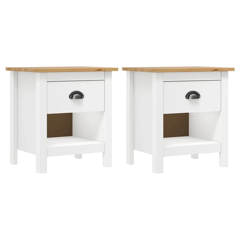 Lot de 2 tables de chevet avec tiroir et étagère 46 x 35 x 49,5 cm bois de pin blanc DEC035415